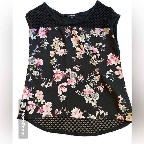 Express Tops - EXPRESS Floral Blouse with Mesh Details